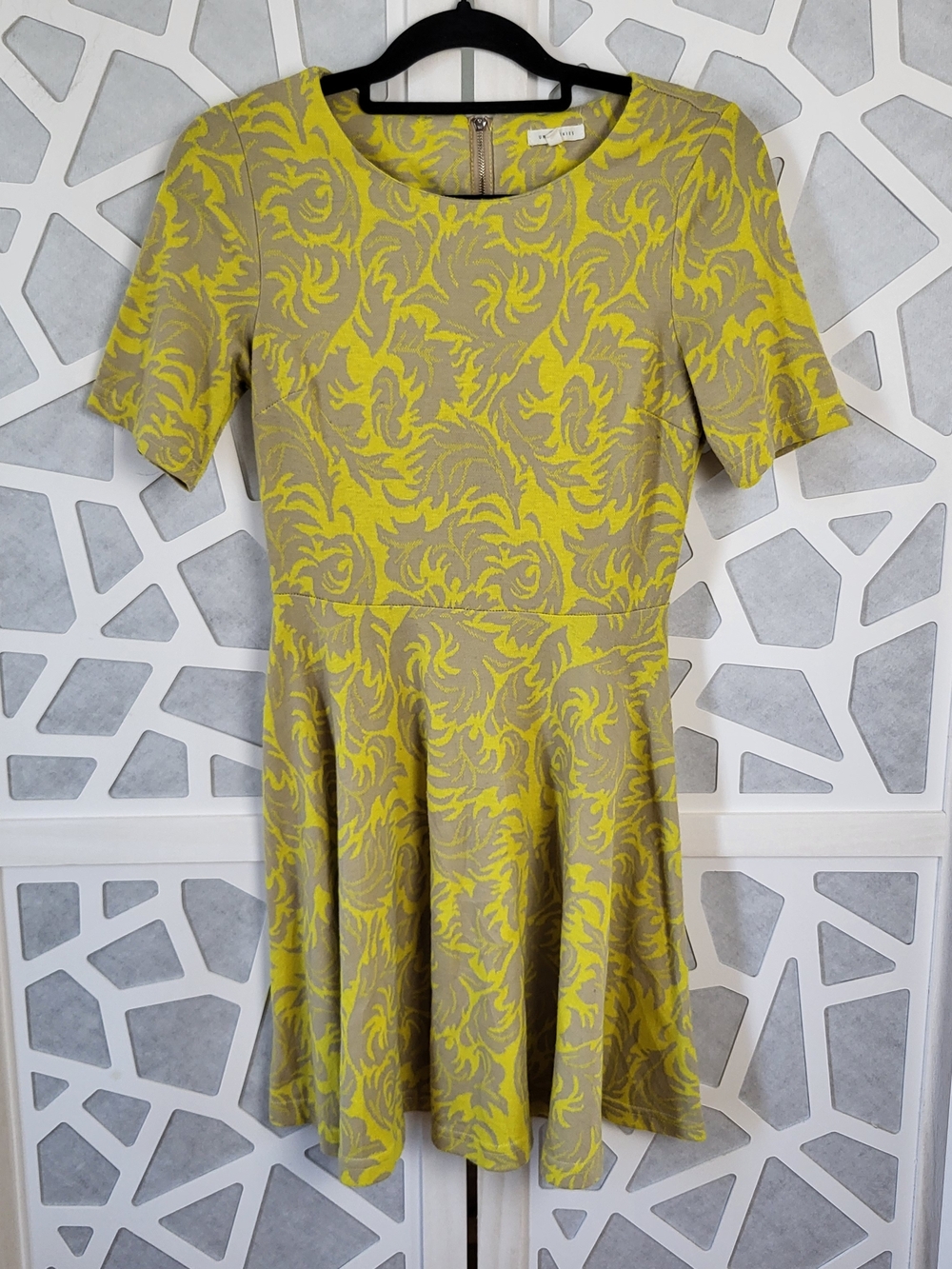 Under Skies Yellow and Taupe Mini A-Line Dress